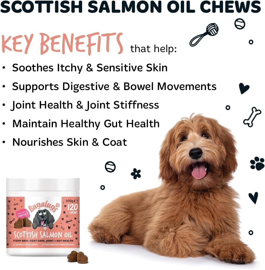 Bugalugs 100% Pure Salmon Oil for Dogs, Cats, and Pets - 500ml for Healthy Skin and Coat